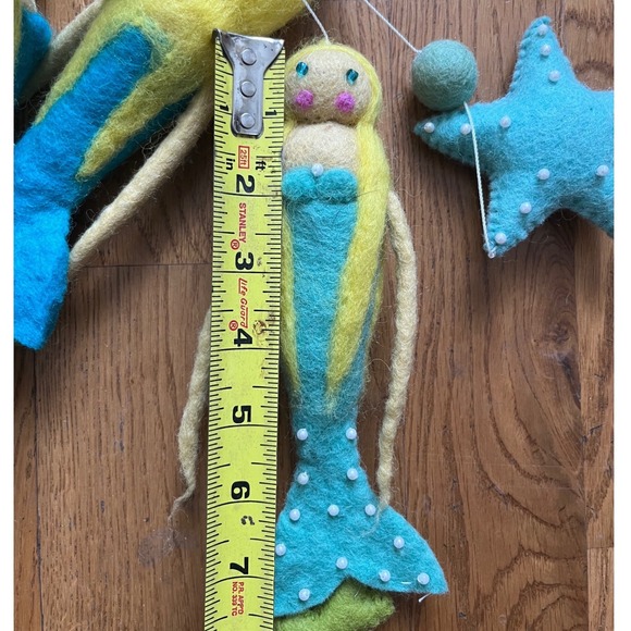 Handmade Needle Felted Mermaid Baby Mobile Teal Yellow Nursery Decor Nautical - Picture 3 of 4